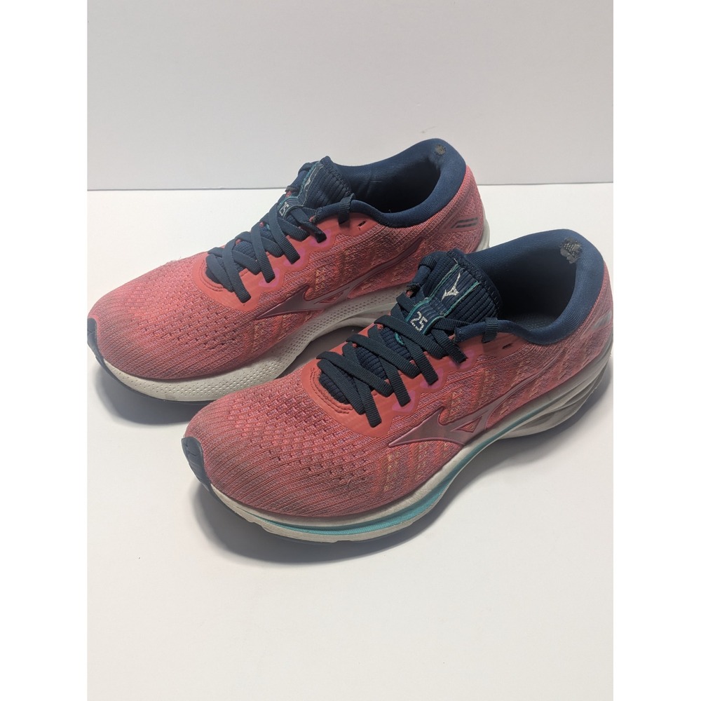 Mizuno Womens Wave Rider 25 Running Shoes Pink Blue Size 9